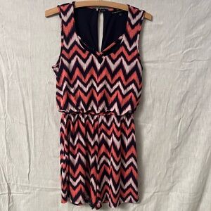 Three Hearts Zigzag Romper in Salmon and Navy